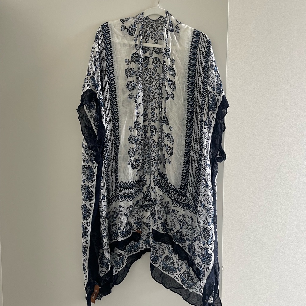 South Moon Under Blue Floral Patterned Shawl
